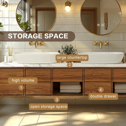 68” - 92” Modern Log Bathroom Vanity Includes Patterned Countertop