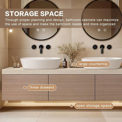 60” – 96” Minimalist Floating Bathroom Vanity with Ceramic Vessel Sinks