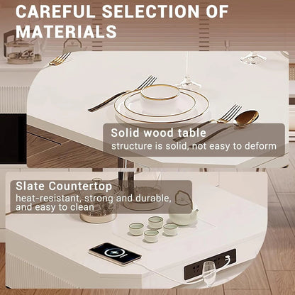 88” White Minimalist Kitchen Island Includes White Extendable Tabletop (No Chair)