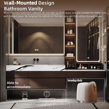 76” - 88” Practical Floating Bathroom Vanity Includes Ceramic Basin & Textured Rock Countertop