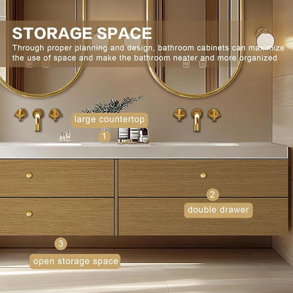 60” - 84” Vintage Wood Bathroom Vanity with Symmetrical Golden Accessories