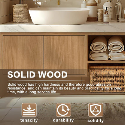 68” - 96” Simple Cozy Bathroom Vanity with Irregular Mirror & Open Storage Rack