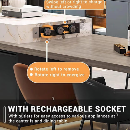 87” - 98” Kitchen Island with Atmosphere Light and Modern Design (No Chair)