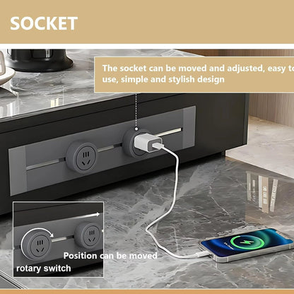 51” - 67” Grey Luxury Kitchen Island Includes Striped Glass Cabinet (No Chair)