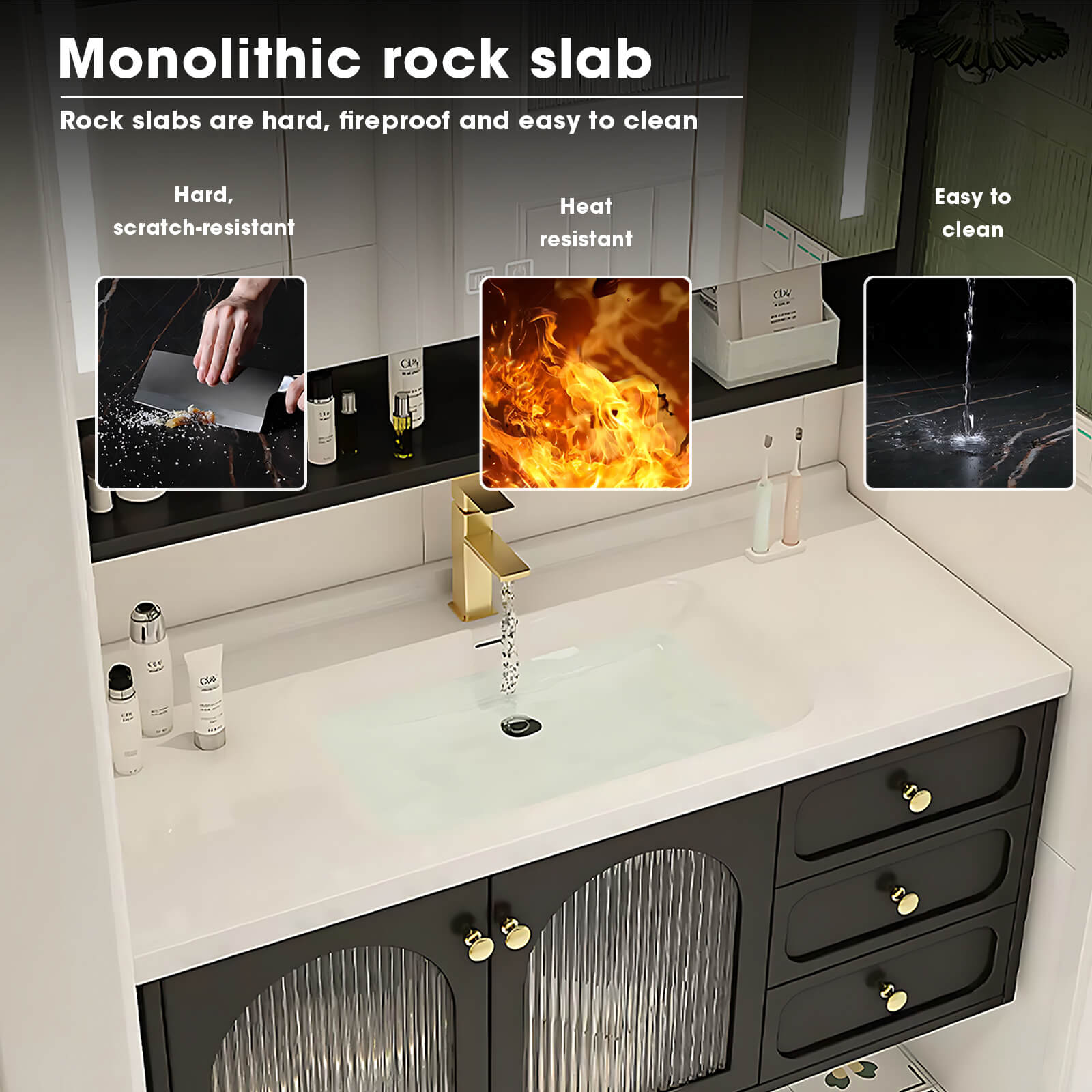 36"- 48" Modern Bathroom Vanity with Sink and Intelligent Defogging Mirror