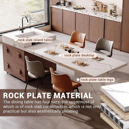 94" - 102" White Exquisite Kitchen Island Includes Brown Panel with Handle (No Chair)