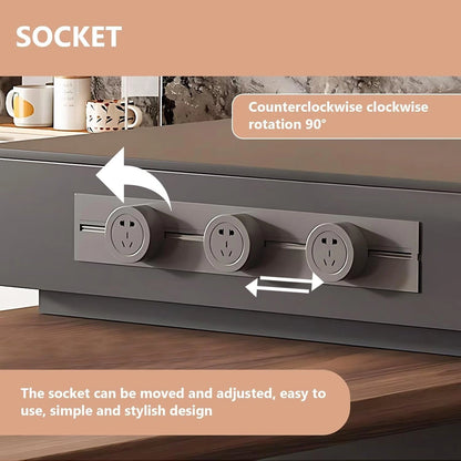 82” - 98” Modern Log Kitchen Island with Large Storage Space & Sliding Rail Socket (No Chair)