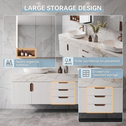 52‘’-110‘’ Floating Bathroom Vanity with Sinks Inlcudes Vertical Ribbed Door