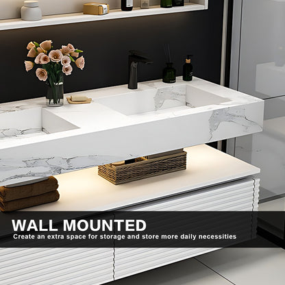52"- 78" White Vanity Open storage Wall Mounted &LED Smart Mirror & Double Sink and Faucet