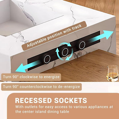 92” - 100” Simple Natural Kitchen Island Includes White Patterned Platform (No Chair)