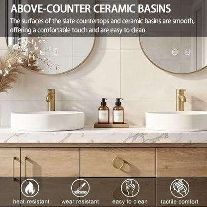 64” - 96” Simple Log Bathroom Vanity with Floor-Standing Log Wood Grain Cabinet