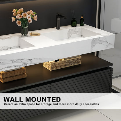 52"- 78"  Floating Vanity Double Sink Open Storage and LED Smart Mirror