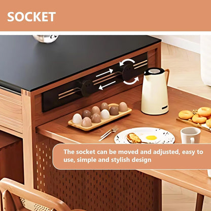 62” – 78” Brown Cozy Kitchen Island Includes Hollow Hanging Board Design (No Chair)