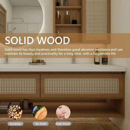 60” - 78” Japanese Simple Bathroom Vanity Includes Open Storage Rack & Hidden Handle