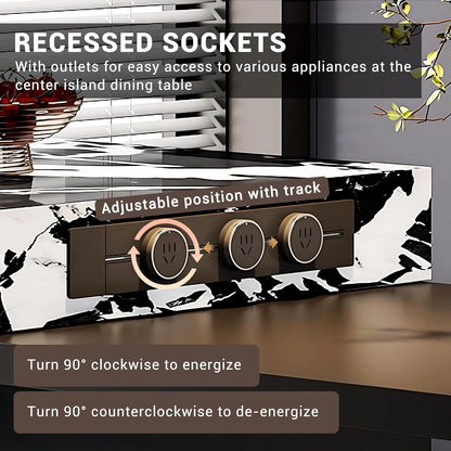 81” - 105” Modern Black Kitchen Island with Extendable Dining Table & LED Light (No Chair)