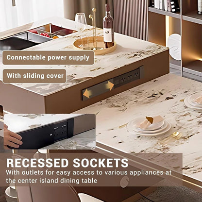 67” - 83” Elegant Modern Kitchen Island with Patterned Slate Tabletop (No Chair)