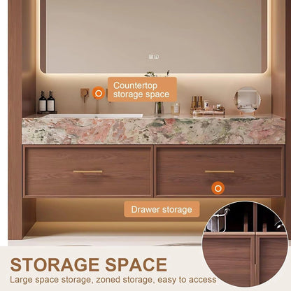 40” - 72” Unique Bathroom Vanity with Pink Patterned Stone Slab