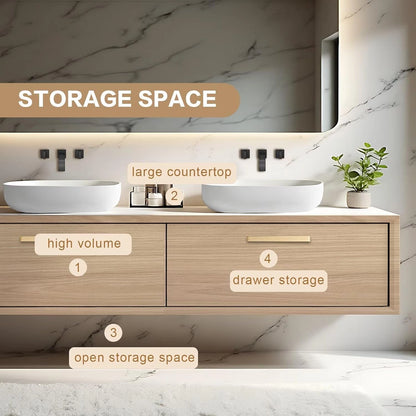 60” - 78” Minimalist Wood Bathroom Vanity Includes Large Storage Space
