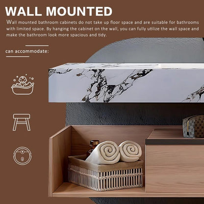 48” - 64” Unique Bathroom Vanity with Black and White Textured Slate Countertop