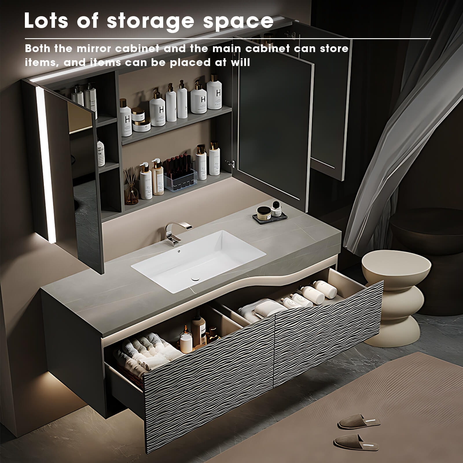 36"- 52" Bathroom Vanity Set with Sink and Intelligent Defogging Mirror