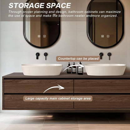 60” - 78” Simple Modern Bathroom Vanity with Above Counter Design & Double Sinks