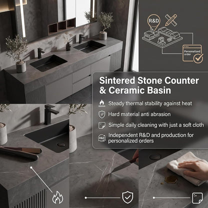 52''-110'' Floating Bathroom Vanity Sinks Set Includes Deep Center Drawers for Storage