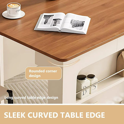 Simple Beige Kitchen Island Includes Embedded Socket for 2-6 Person (No Chair)