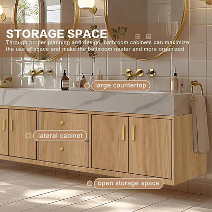 60” - 96” Wall-Mounted Bathroom Vanities with Integrated Double Sinks