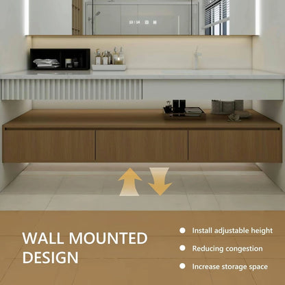 68” - 72” Modern Minimalist Bathroom Vanity with Stripe Countertop & Hidden Handle