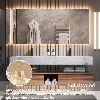 60” - 78” Modern Wood Bathroom Vanity with White Textured Rock Countertop