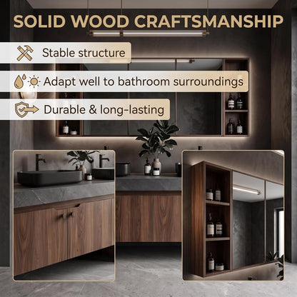 52''-110'' Freestanding Bathroom Vanity with Double Sink Includes Walnut Finish,Spacious Mirror Storage