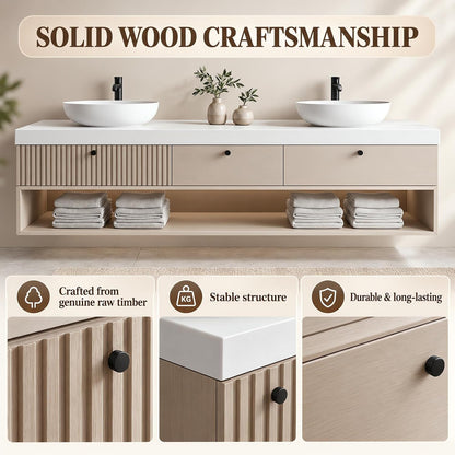 52''-110'' Floating Bathroom Vanity with Double Sink Includes Open Shelf Storage