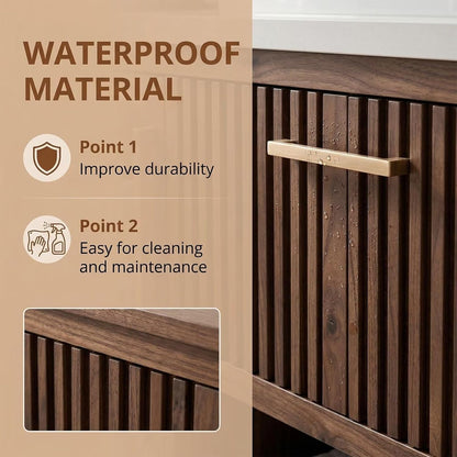 96‘’ Modern Bathroom Vanity With Sink Includes Vertical Slatted Doors