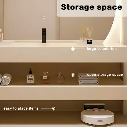 40"- 64" Wall Mounted And Ceramic basins Open Storage With Round LED Light Mirror