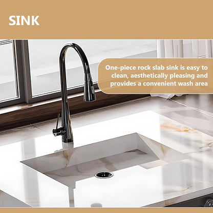 86” - 102” White Simple Kitchen Island Includes Unique Texture Design & Translucent Base (No Chair)