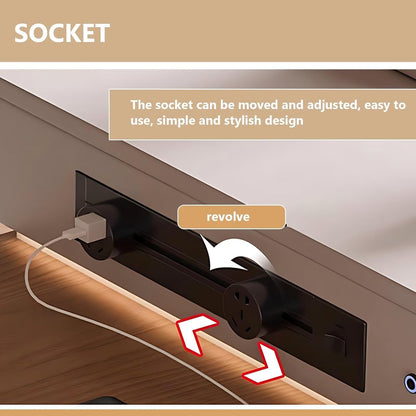 55" - 67" Elegant Cozy Kitchen Island with Cylindrical Striped Table Foot & Curved Tabletop (No Chair)