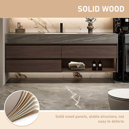 Solid Wood Bathroom Vanity Set with Single Sink and Open Storage Space