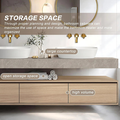 60” - 69” Wall Mounted Bathroom Vanity Includes Floating Storage Cabinet