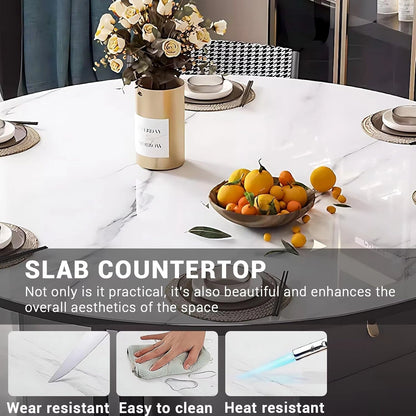 47” Grey Modern Kitchen Island Includes Foldable Desktop and 6 Chairs