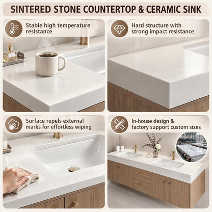 60''-110'' Floating Double Sink Bathroom Vanity with Modern Minimalist Design