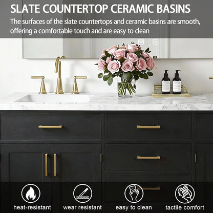 60” - 84” Black Bathroom Vanity with Smart Anti Fog Mirror