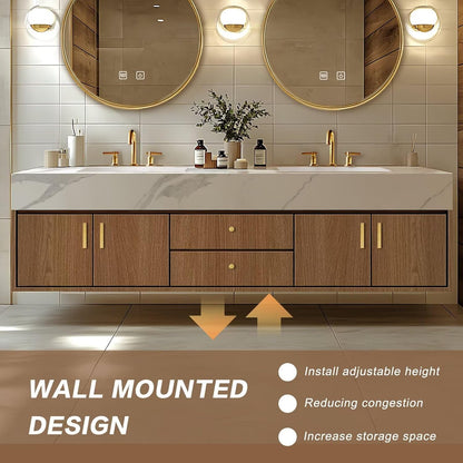 60” - 96” Modern Bathroom Vanity Includes Natural Wood Texture Cabinets