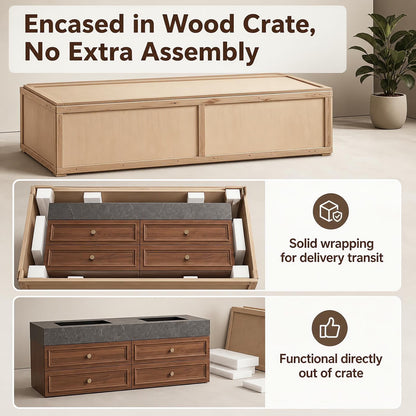 52‘’-110‘’ Double Sinks Bathroom Vanity Includes Carved Frame Design