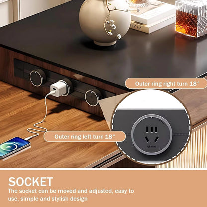 65” - 81” Brown Log Kitchen Island Includes LED Ambient Light (No Chair)