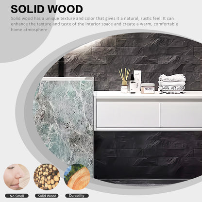 56"- 72" Freestanding Single Ceramic Sink With Round Smart Led Mirror