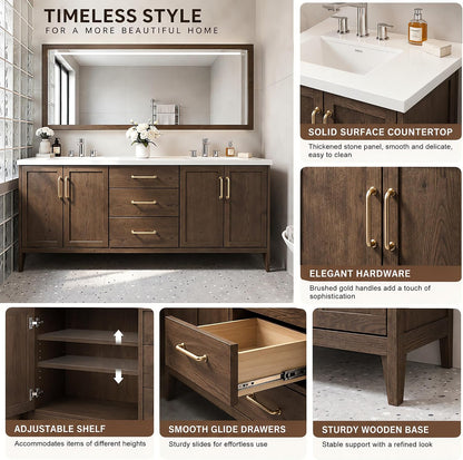 52''-110'' Freestanding Double Sink Bathroom Vanity with White Countertop,Ample Storage
