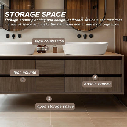 60” - 78” Floating Natural Bathroom Vanity Includes Multiple Wood Grain Drawers