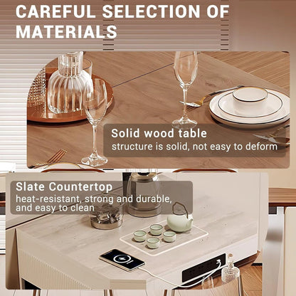 81” White Kitchen Island Includes Solid Wood Tabletop and Slate Countertop (No Chair)