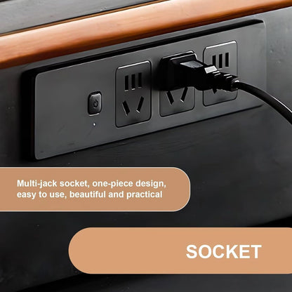 67” Elegant Cozy Kitchen Island Includes Stripe Cabinet & Embedded Socket (No Chair)