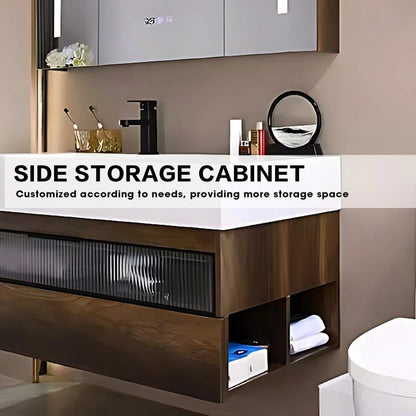 36” - 72” Brown Bathroom Vanity Includes Fluted Glass Door Storage Panel